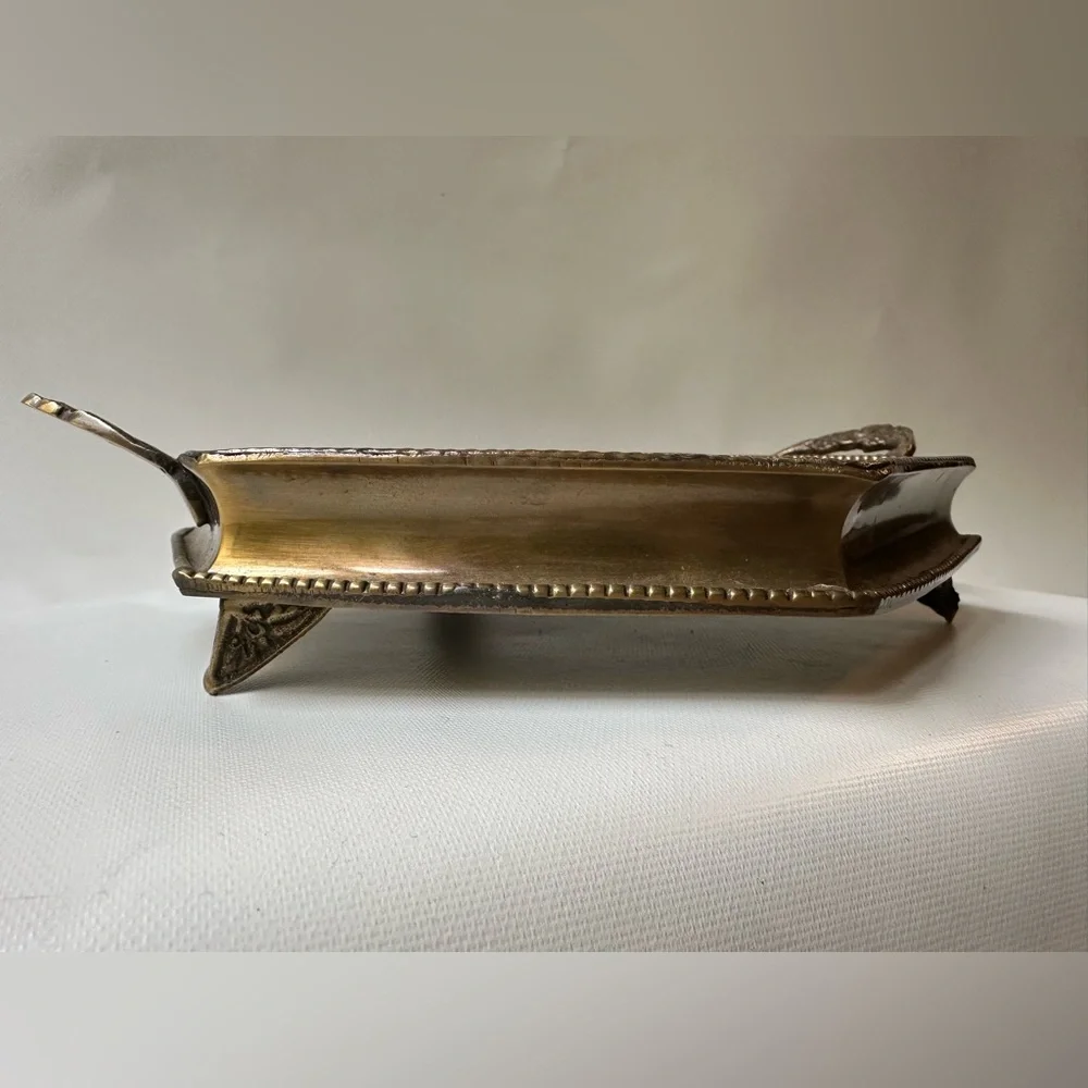 Hexagon Brass Footed Tray with Two Rose Detail Handles - Picture 5 of 6